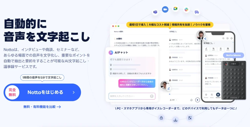 自動文字起こしサービス | Notta