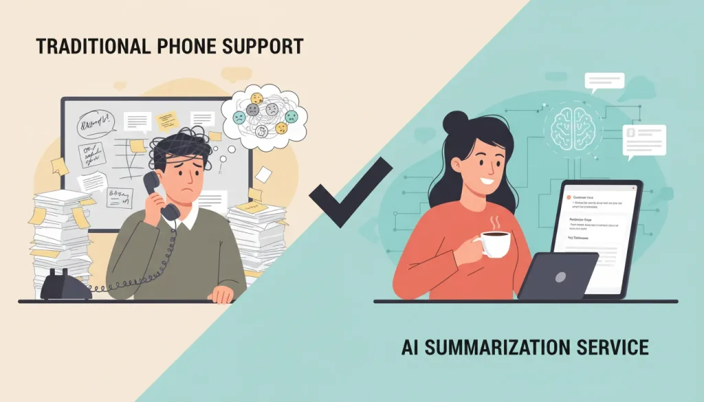 従来の電話対応とAI要約サービスの違いを比較